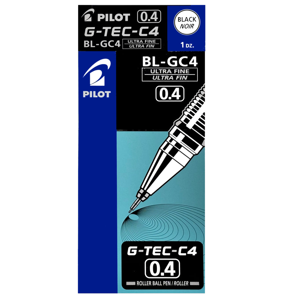 Stylo bille à encre gel Pilot G-Tec-C4 - Pointe ultra-fine - 0,4 mm - Noir - Lot de 12