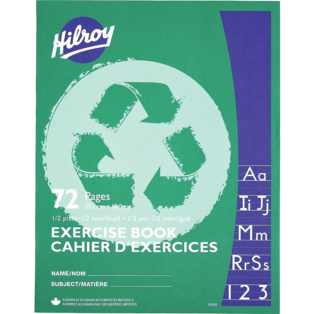 Hilroy Exercise Book, 1/2 Interlined 1/2 Plain, 9-1/8" x 7-1/8", 72 Pages