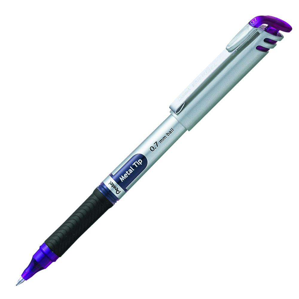 Pentel EnerGel Liquid Gel Pen - 0.7mm Metal Tip - Capped - Violet Ink - 12 Pack