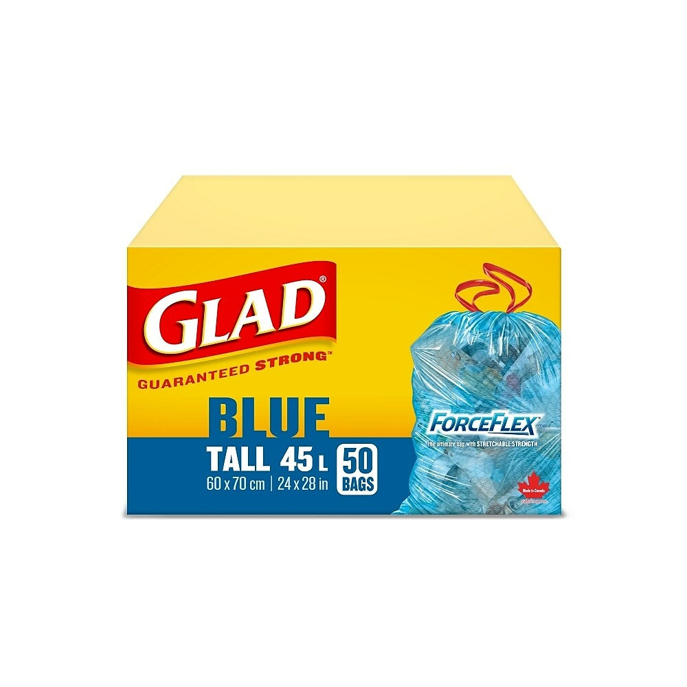 Glad Tie N Toss Forceflex Tall, bleu, 45 L, paquet de 50
