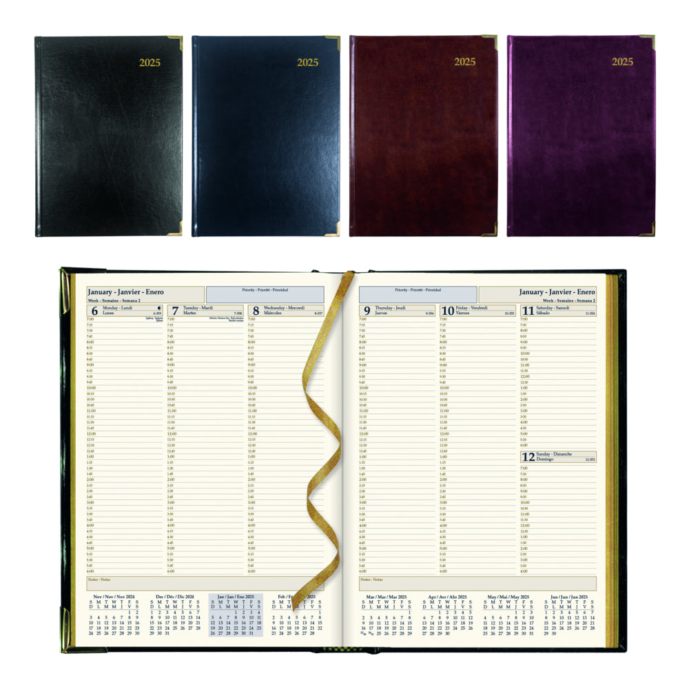 Brownline 2025 Executive Weekly Planner - 10-3/4" x 7-3/4" - Assorted Colours - Trilingual