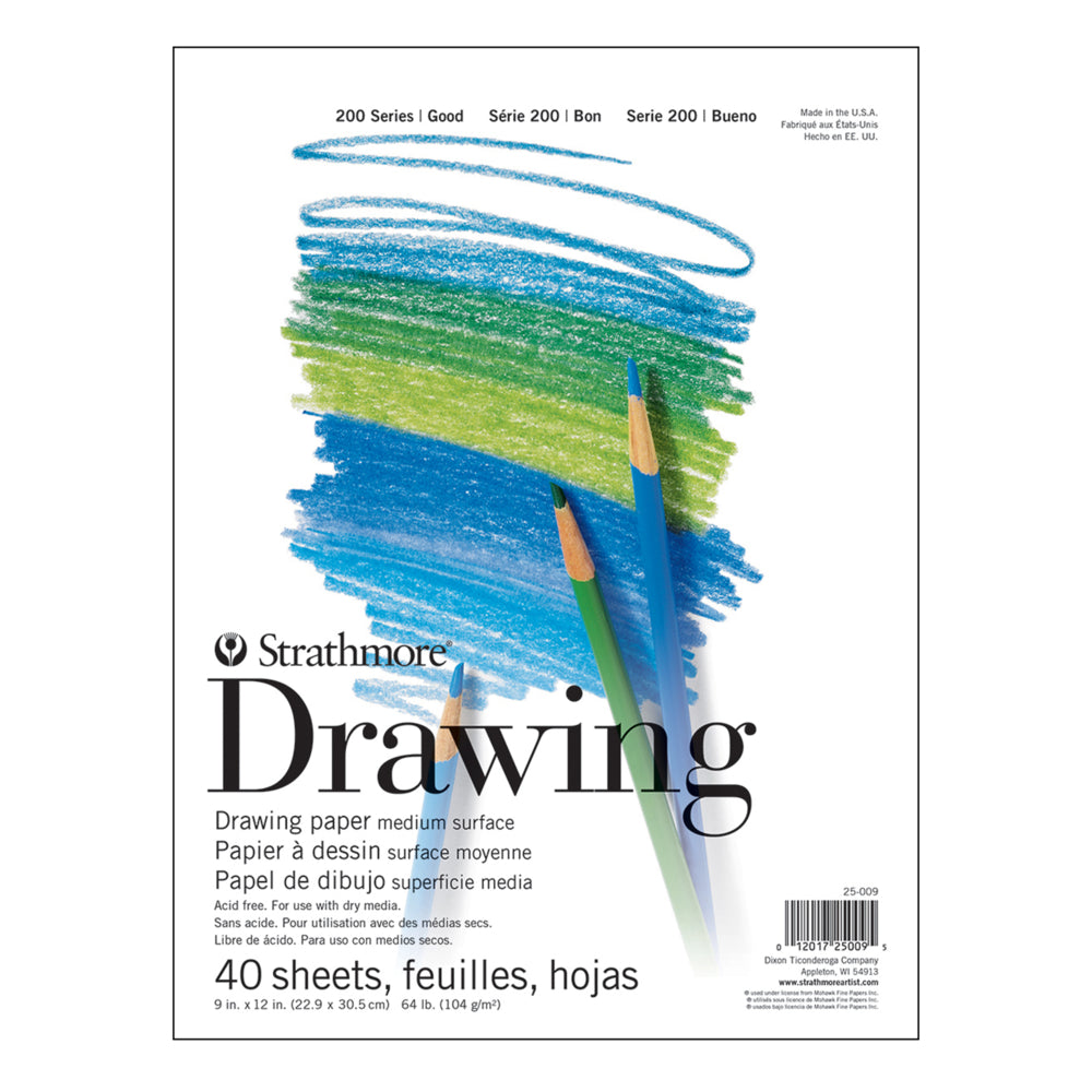 Strathmore 200 Series Drawing Pad, White, Medium Surface, 9" x 12", 40 Sheets/Pad
