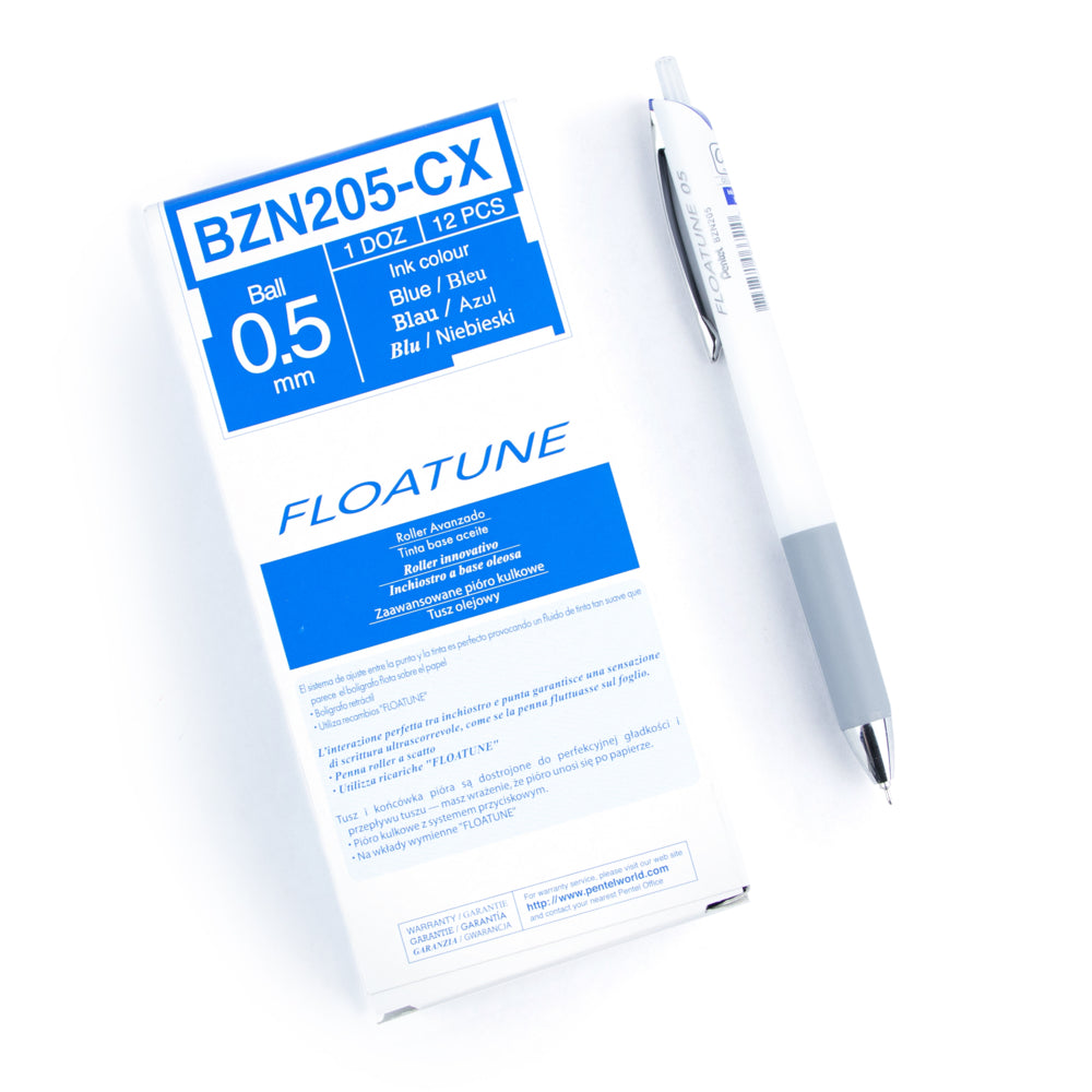 Stylo roller rétractable Pentel Floatune Advanced - Pointe 0,5 mm - Encre bleue - Lot de 12