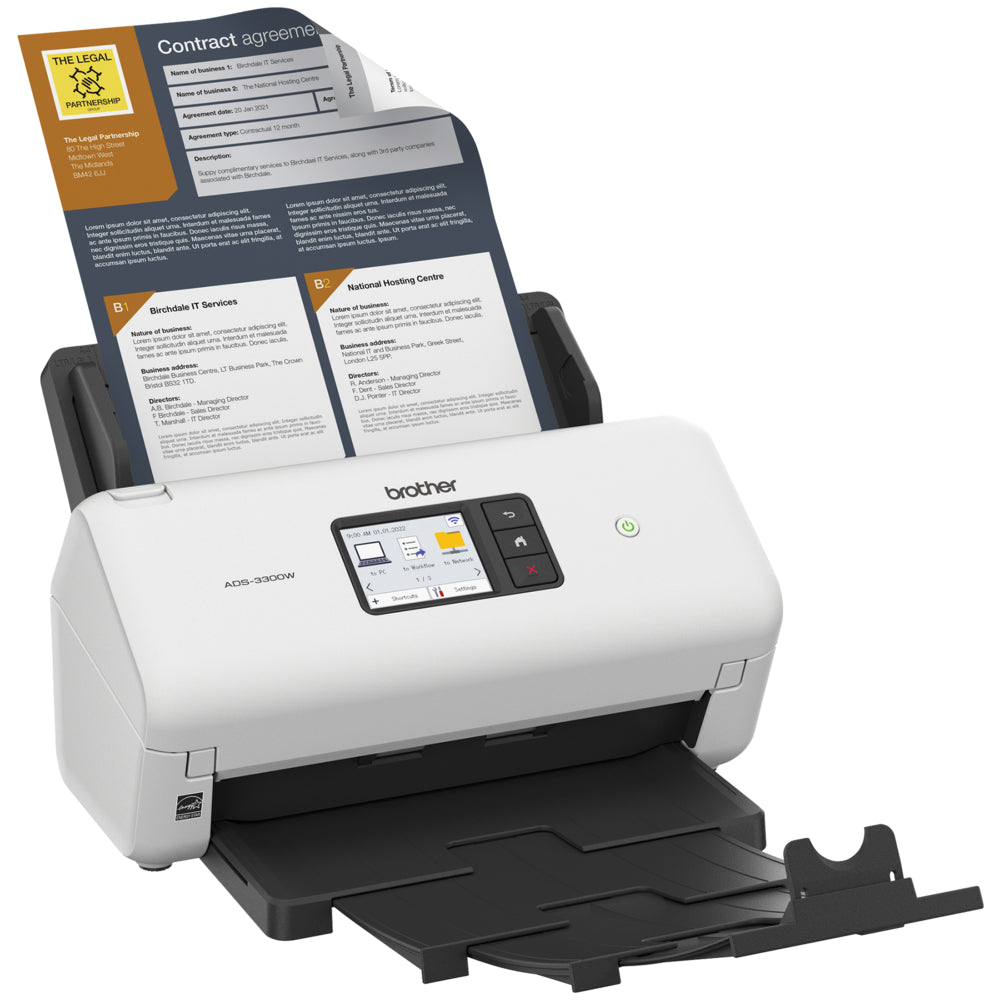 Scanner de bureau sans fil haute vitesse Brother ADS-3300W pour les professionnels des petites entreprises et des bureaux à domicile