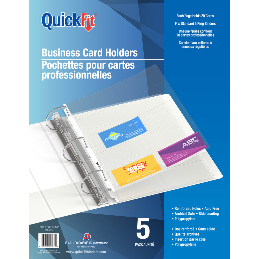 Davis Group QuickFit Business Card Holder Pages- Letter Size - 5 Pack