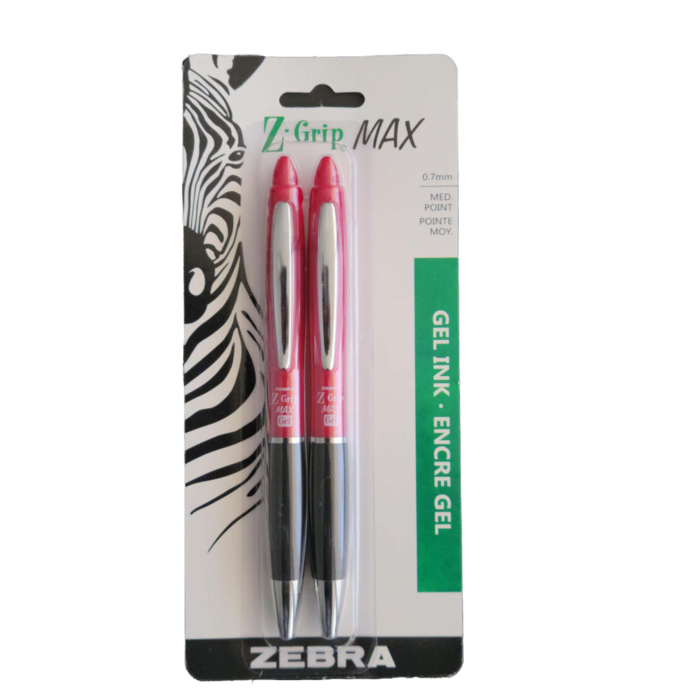 Stylos gel Zebra Z-Grip Max, rétractables, 0,7 mm, rouge, lot de 2