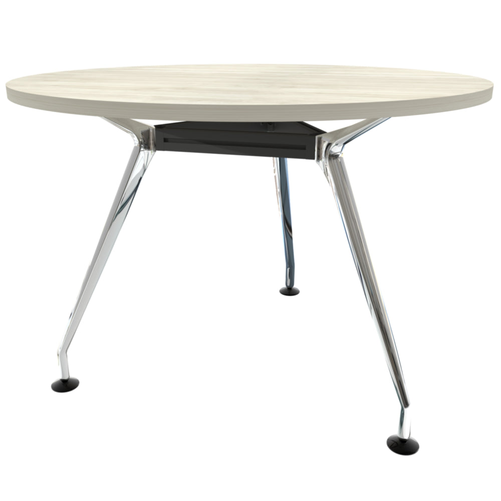 Table de réunion ronde haut de gamme Heartwood HDL Innovations pour 5 personnes - Bois d'hiver chromé