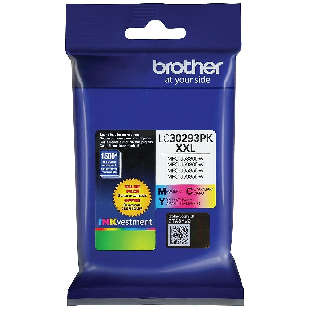 Brother LC3029 Yellow/Cyan/Magenta Ink Cartridges, Super High Yield, 3 Pack (LC30293PKS)