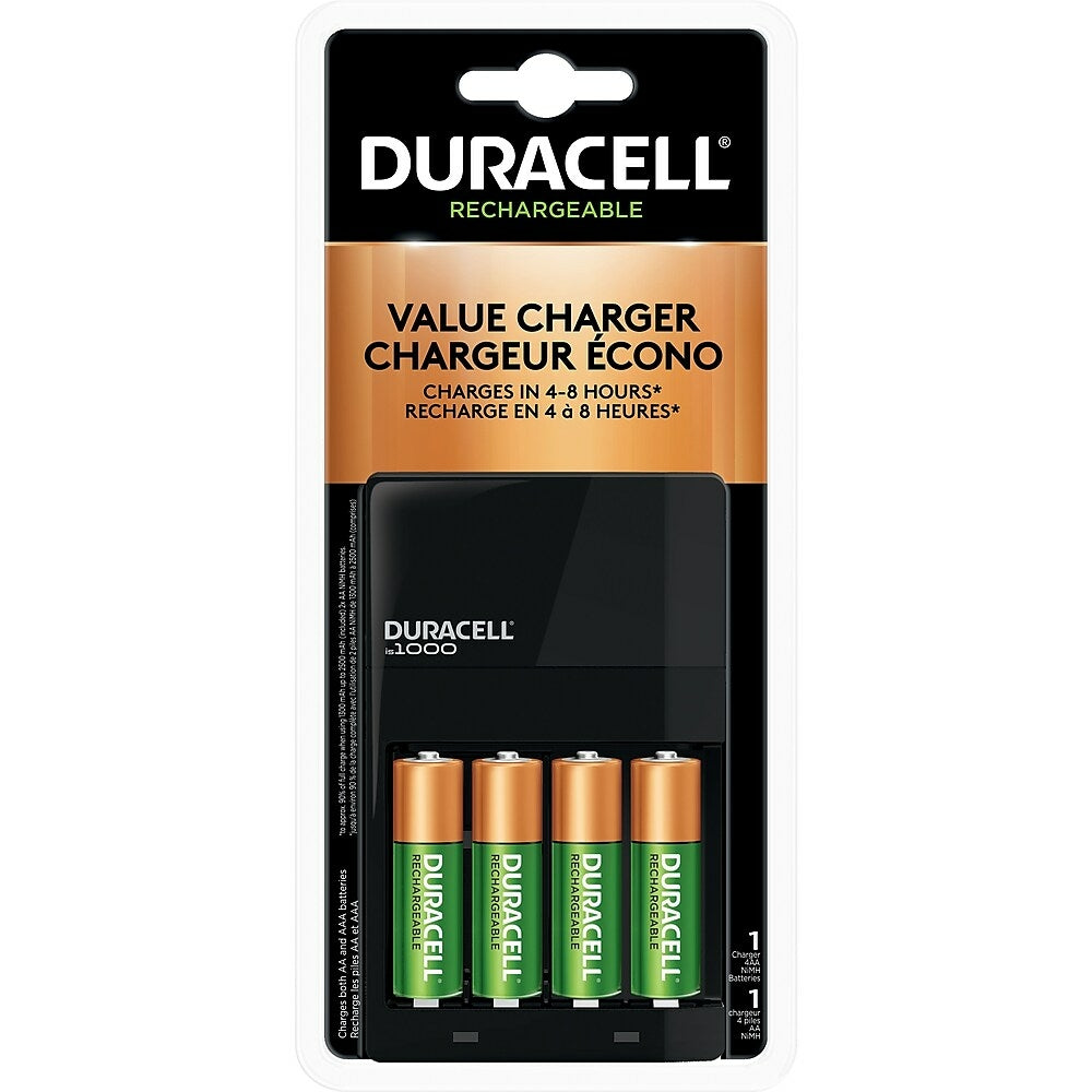 Duracell Battery Charger Ion Speed 1000 with 4 AA Premium Rechargeable Batteries