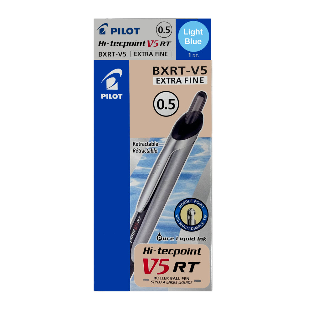 Stylo roller rétractable Pilot Hi-Tecpoint V5 RT - Pointe extra fine - 0,5 mm - Turquoise - Lot de 12