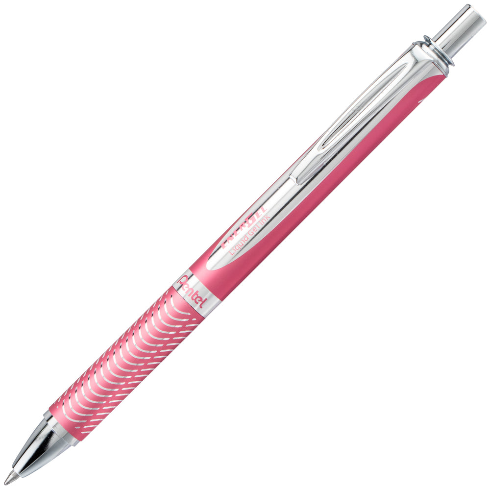 Stylo rétractable Pentel EnerGel Alloy - Pointe moyenne - 0,7 mm - Corps rose - Encre noire