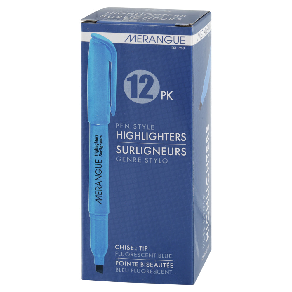 Merangue Chisel Tip Pen-Style Highlighters - Blue - 12 Pack