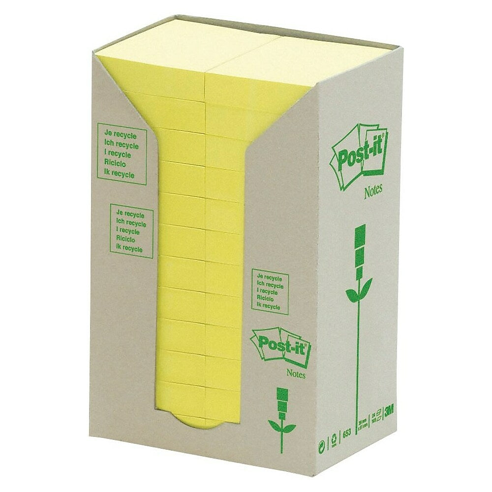 Post-it Recycled Canary Yellow Towers, 1.5" x 2", 24 pads/pack