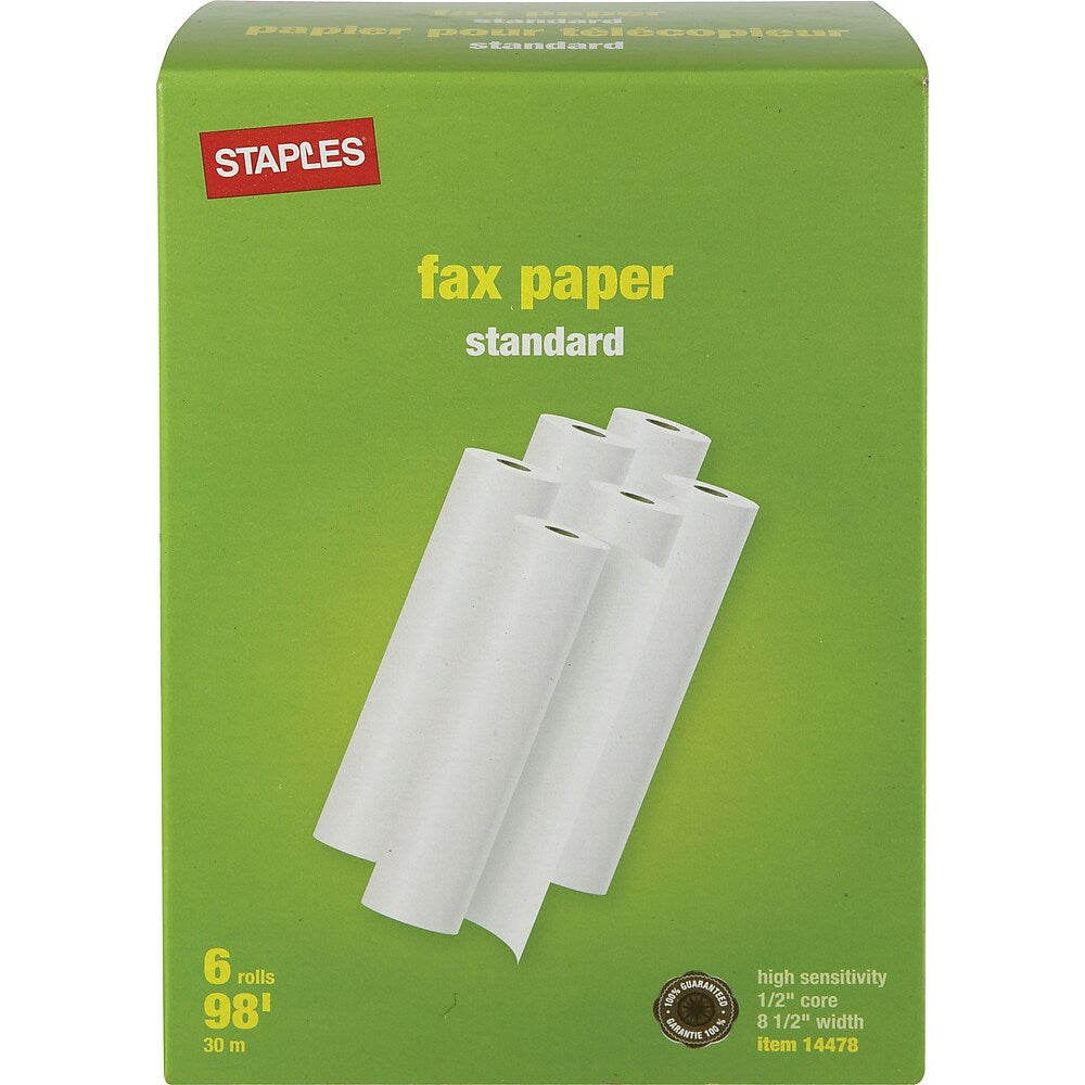 Rouleau de papier thermique pour télécopieur Staples - 8-1/2" x 98' - Paquet de 6