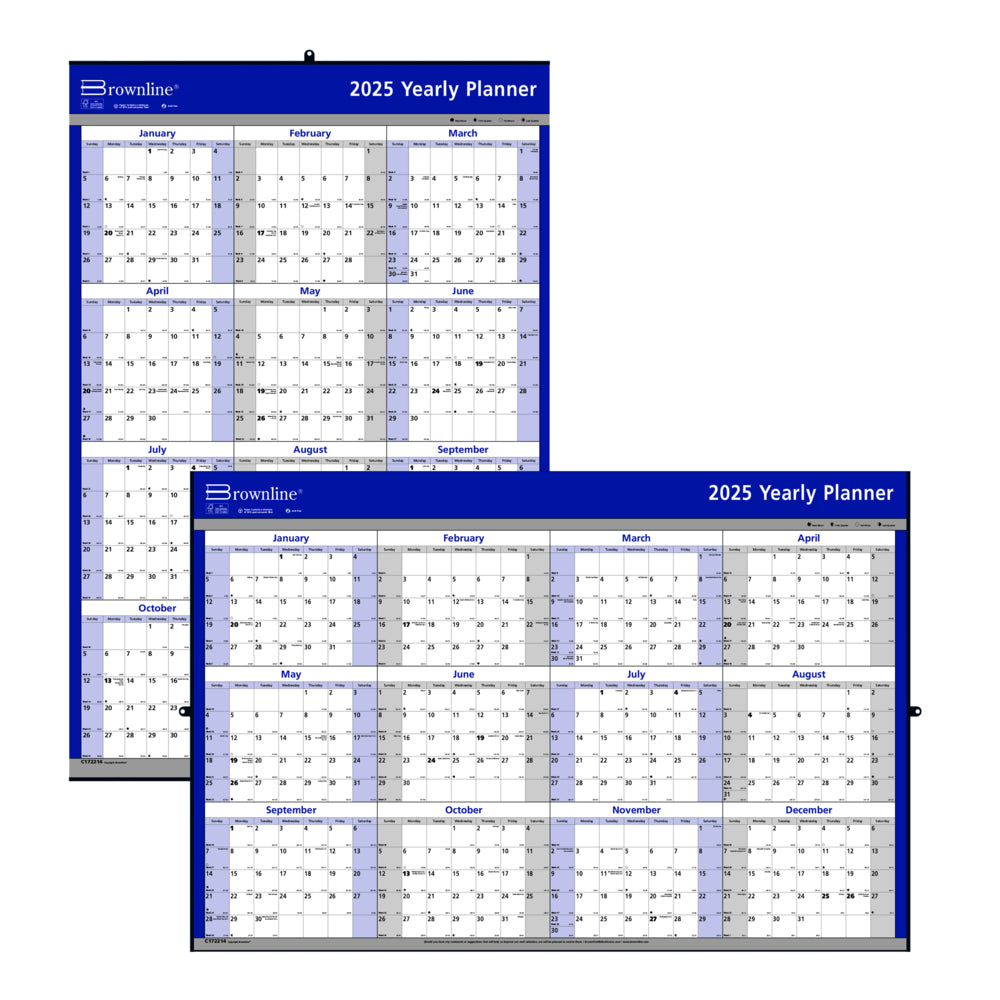 Brownline 2025 Yearly Wall Calendar - 24" x 36" - Blue - English