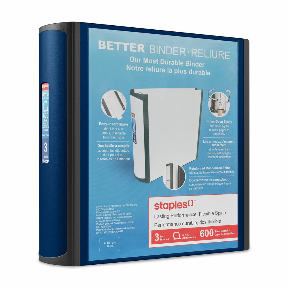 Staples – Reliure Better, 3", bleu