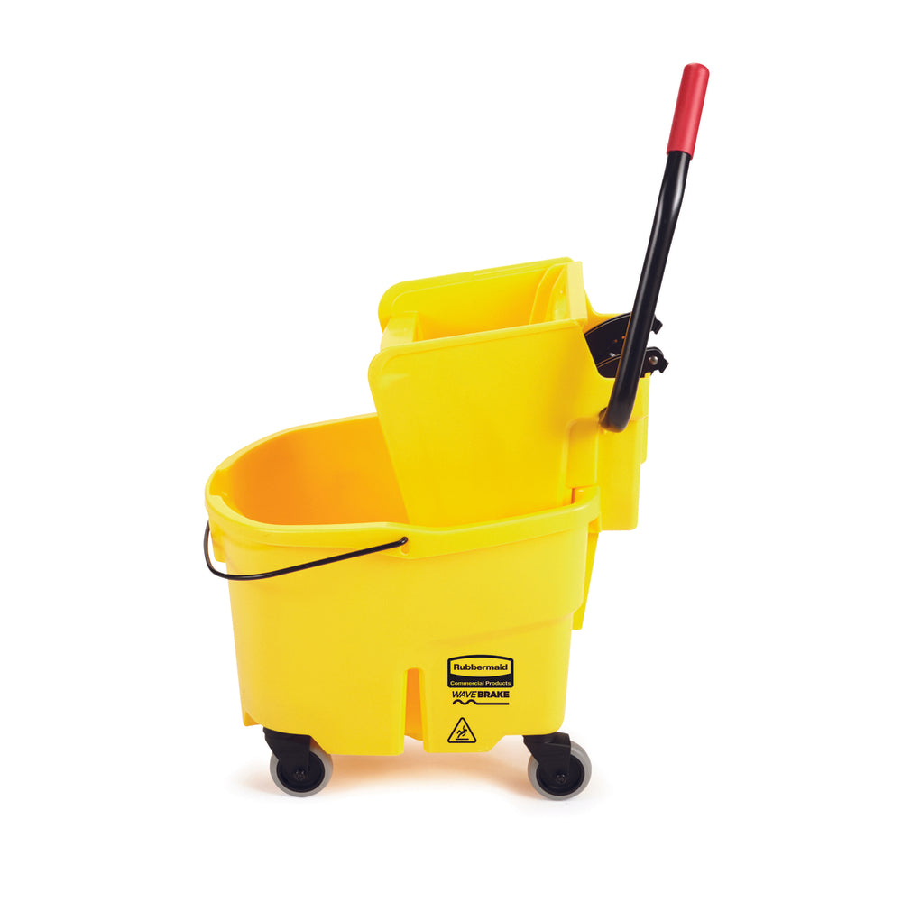 Seau et essoreuse Rubbermaid Commercial Wavebrake à pression latérale - 26 Qt - Jaune