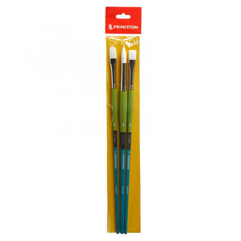 Pinceau synthétique blanc à long manche Princeton Snap Series 9800, lot de 3