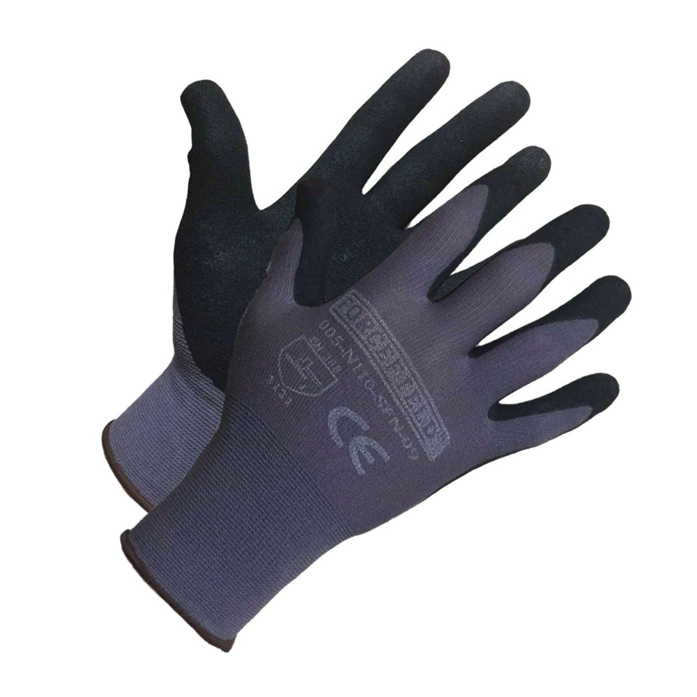 Forcefield Nitrile Coated Sandy Finish Gloves With Nylon Liner - Large - Black/Grey - 2 Pack