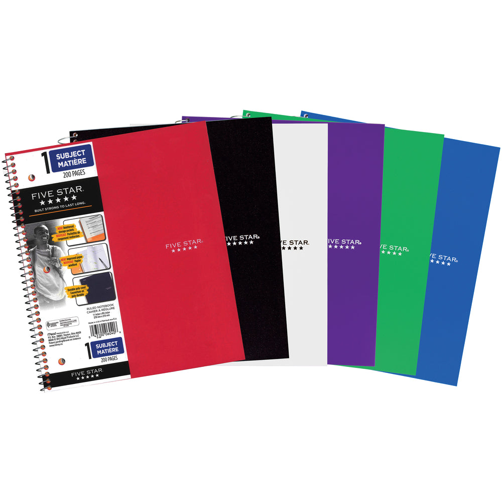 Cahier à spirale Five Star, 1 sujet, 28 x 21 cm, couleurs assorties, 200 pages