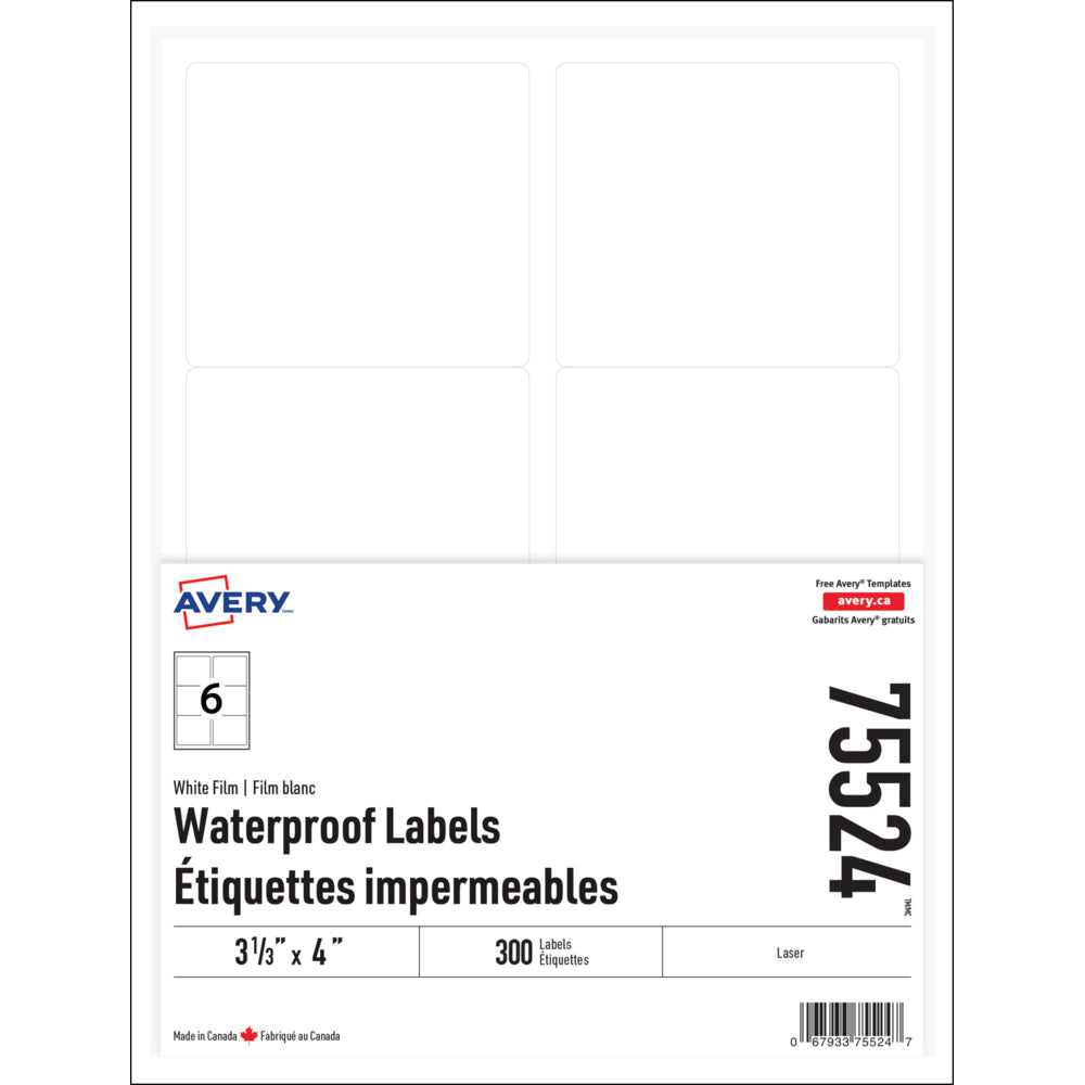 Avery Waterproof Labels - 3.33" x 4" - 300 Pack