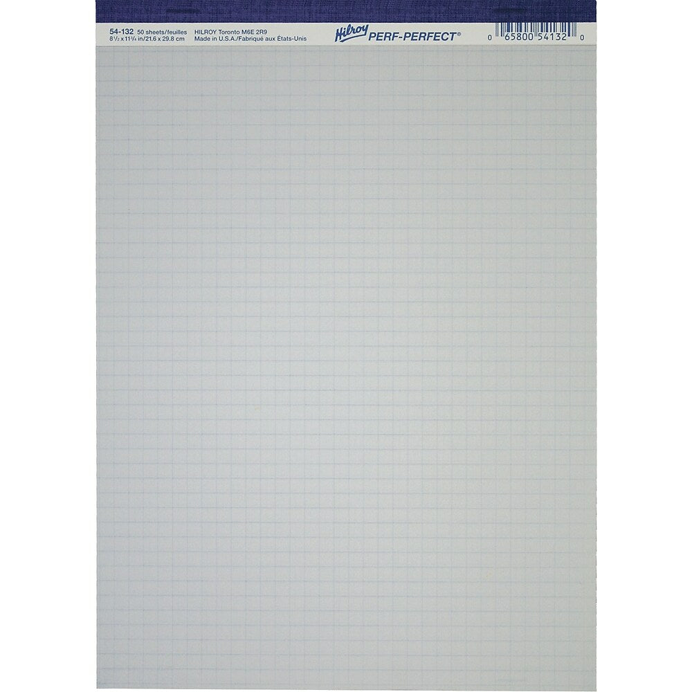 Bloc Perf-Perfect Hilroy, 8-1/2" x 11", ligné quadruple, blanc, 50 feuilles