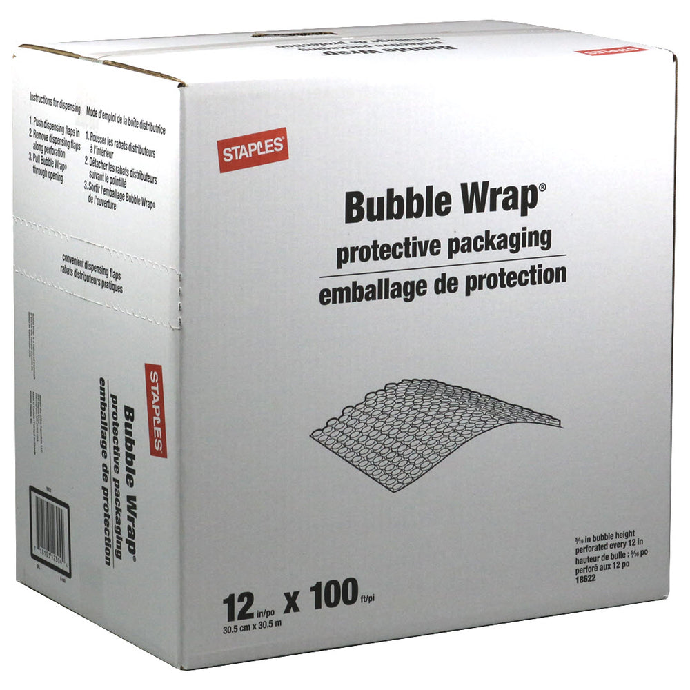 Staples Bubble Cushioning, boîte distributrice, 100', perforée tous les 12"