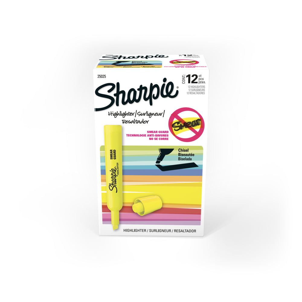 Surligneurs Sharpie à pointe biseautée style réservoir – Jaune – Lot de 12