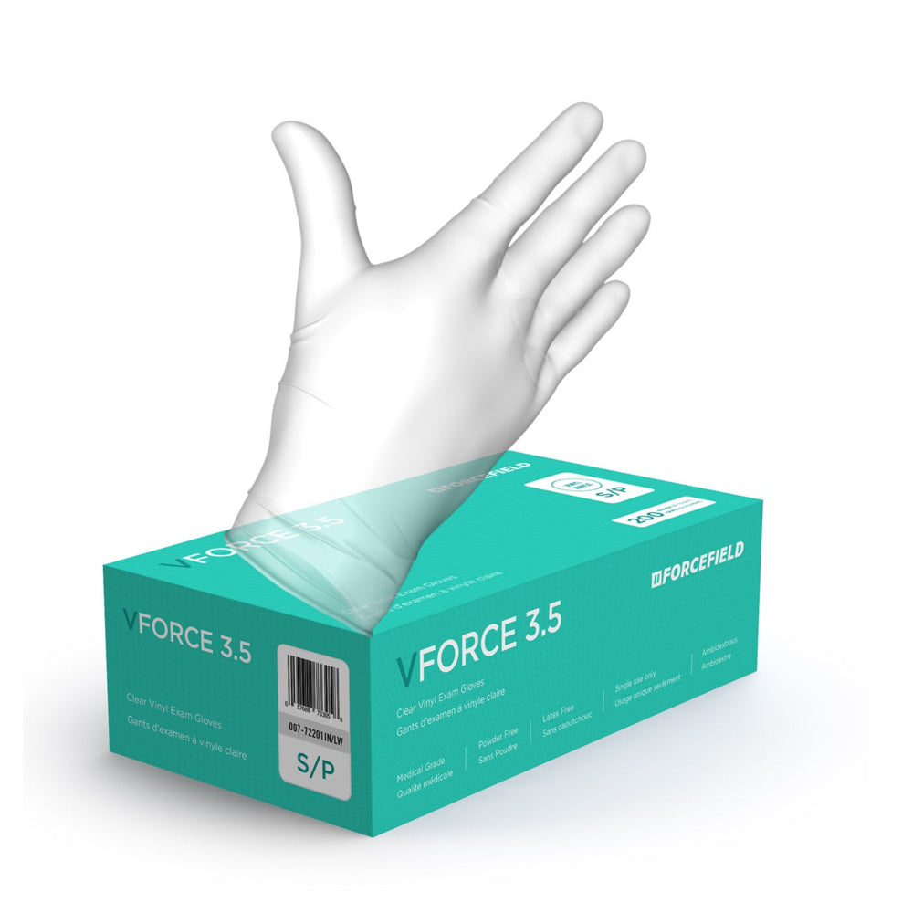 Gants d'examen jetables Forcefield VForce 3.5 en vinyle - Petit - Paquet de 200