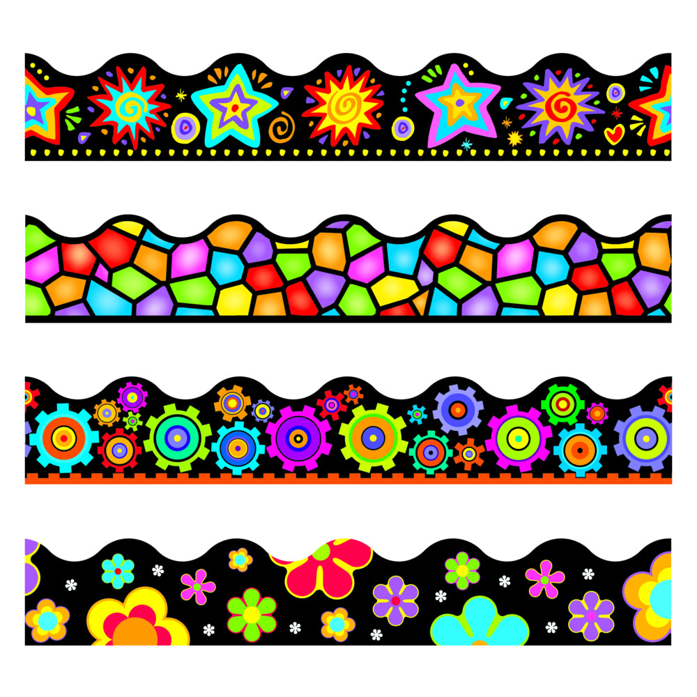 TREND Enterprises Terrific Trimmers Variety Pack - 2.25" x 39" - Brights on Black - 48 Pack