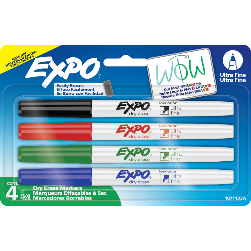 Expo Low Odour Dry Erase Markers - Ultra Fine Tip - Assorted Colours - 4 Pack (1904495)