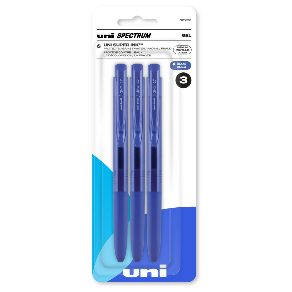 uni-ball Spectrum Retractable Gel Pens - Medium Point (0.7mm) - Blue Ink - 3 Pack