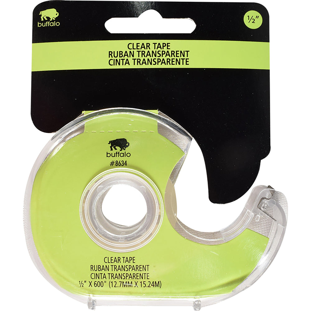 Buffalo Clear Tape with Plastic Dispenser - 0.5" W x 600" L