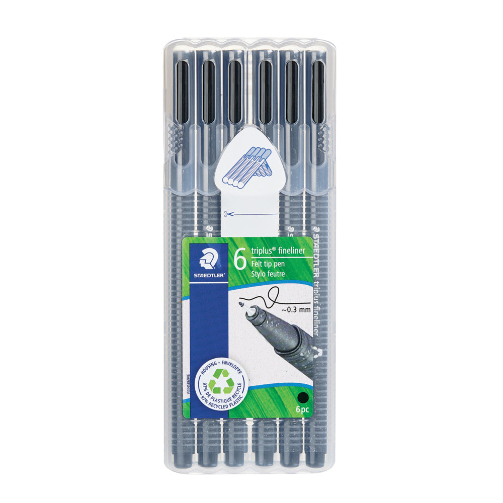 Staedtler Triplus 97 Percent Recycled Fineliners - Black - 6 Pack