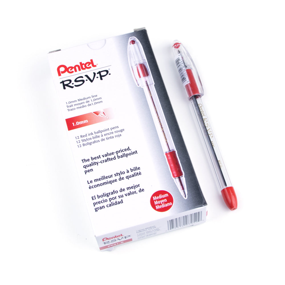 Pentel R.S.V.P. Ballpoint Pen - Medium Point - 1.0mm - Red - 12 Pack