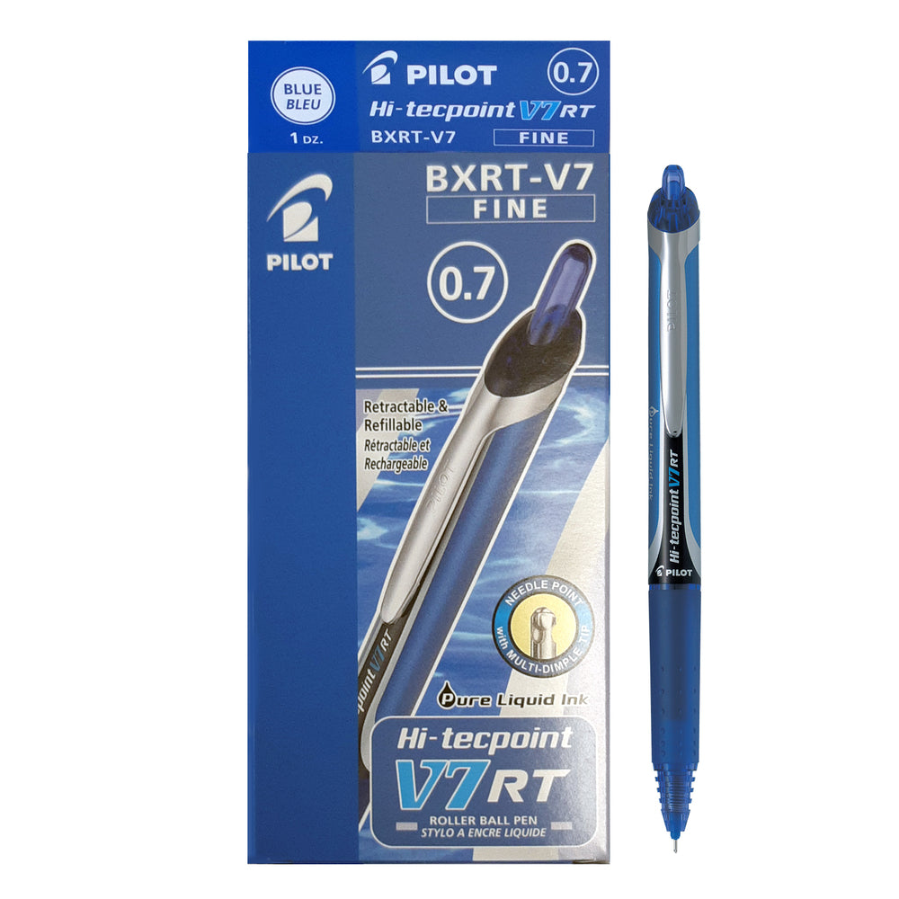 Stylos roller Pilot Hi-Tecpoint, Grip, rétractables, V7, bleu, lot de 12
