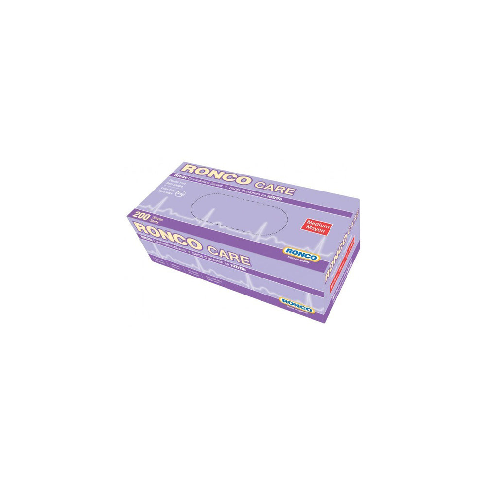 RONCO CARE Nitrile Examination Glove Powder Free, 3 mil, Violet, Small, 200/Box