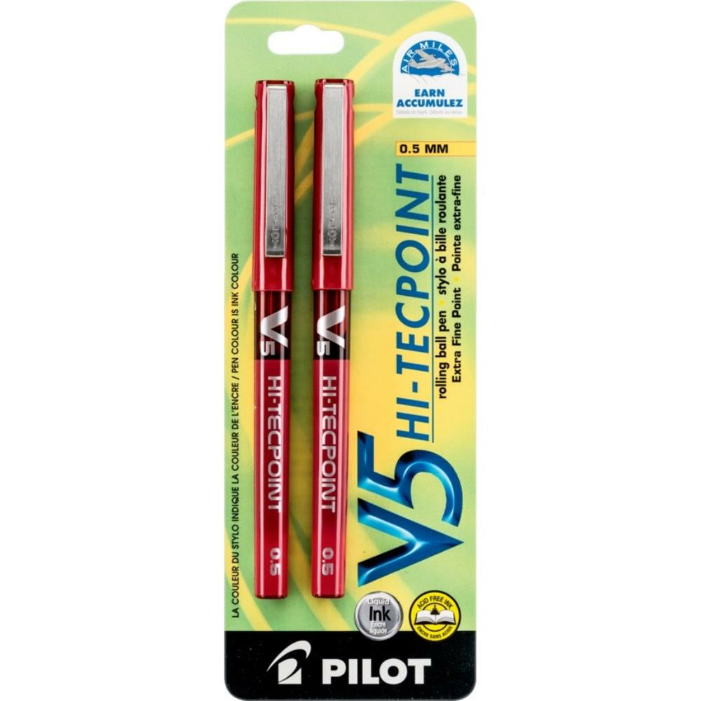 Pilot Hi-Tecpoint V5 Roller Pen 0.5 Mm, Red, 2 per package