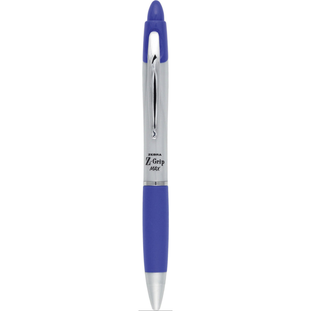 Stylo à bille rétractable Zebra Z-Grip Max - Pointe moyenne - 1,0 mm - Clip de poche en métal - Encre bleue - Lot de 12