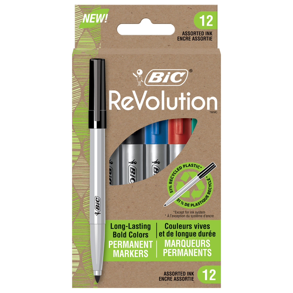 BIC ECOlutions Permanent Marker - Assorted Colours - 12 Pack