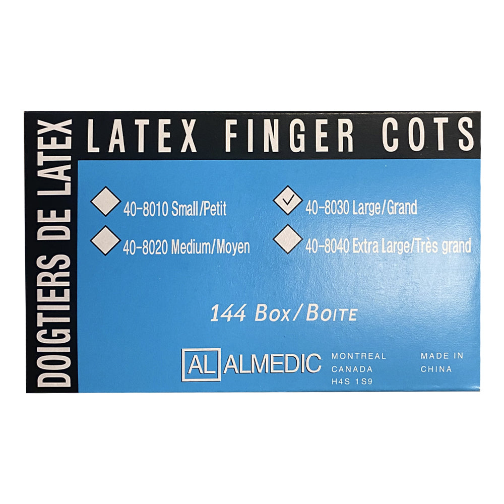 Doigtiers jetables en latex Almedic - Non médicaux - Grand - Paquet de 144