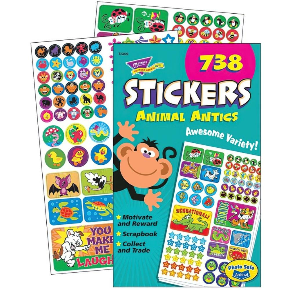 Bloc d'autocollants Trend Animal Antics, formes et tailles assorties, 738 autocollants/bloc