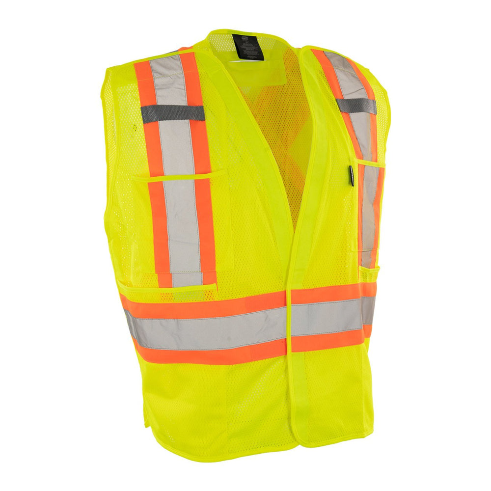 Forcefield 5-Point Tear-away Hi Vis Mesh Traffic Safety Vest - 2X/3X - Lime