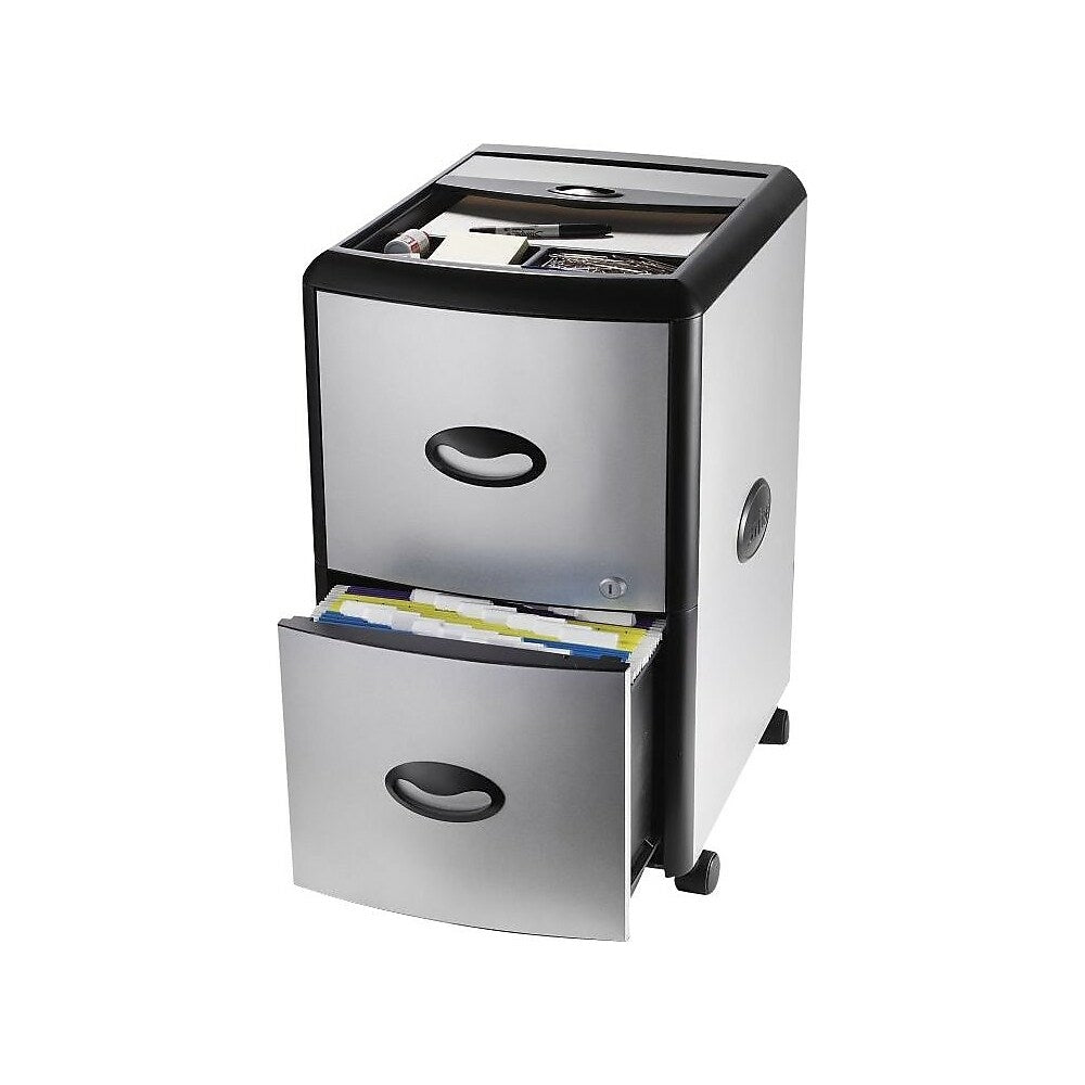 Storex Deluxe File Cabinet with Lock, Metal Accent Panels, Extra Storage