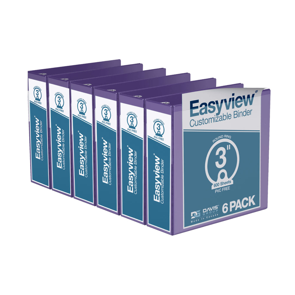 Classeur personnalisable Davis Group Easyview Premium 3 pouces à 3 anneaux - Anneau rond - Violet - Paquet de 6
