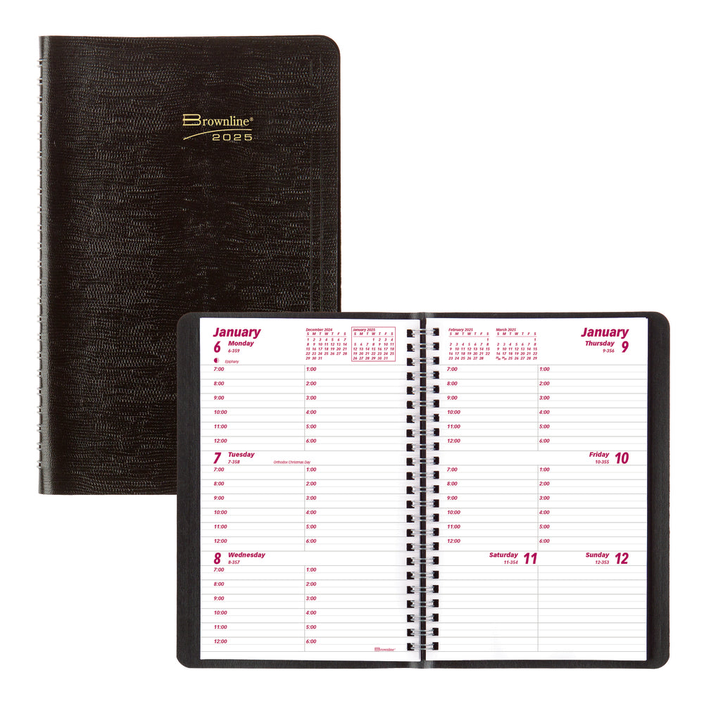 Brownline 2025 Weekly Indexed Planner - 8" x 5" - Black - English
