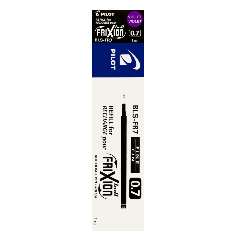 Recharges de stylos à encre gel effaçable Pilot Frixion pour Frixion Ball et Ball Clicker - Pointe fine - 0,7 mm - Violet - Lot de 12