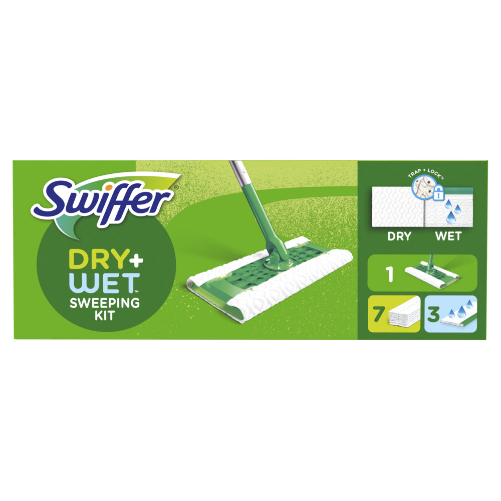 Swiffer Sweeper Dry + Wet Multi Sweeping Kit (1 Sweeper - 7 Dry Cloths - 3 Wet Cloths)
