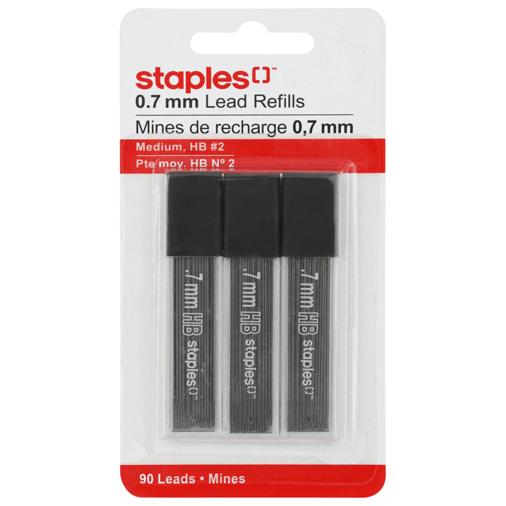 Recharges de mines pour porte-mines Staples - 0,7 mm - HB - 90 mines