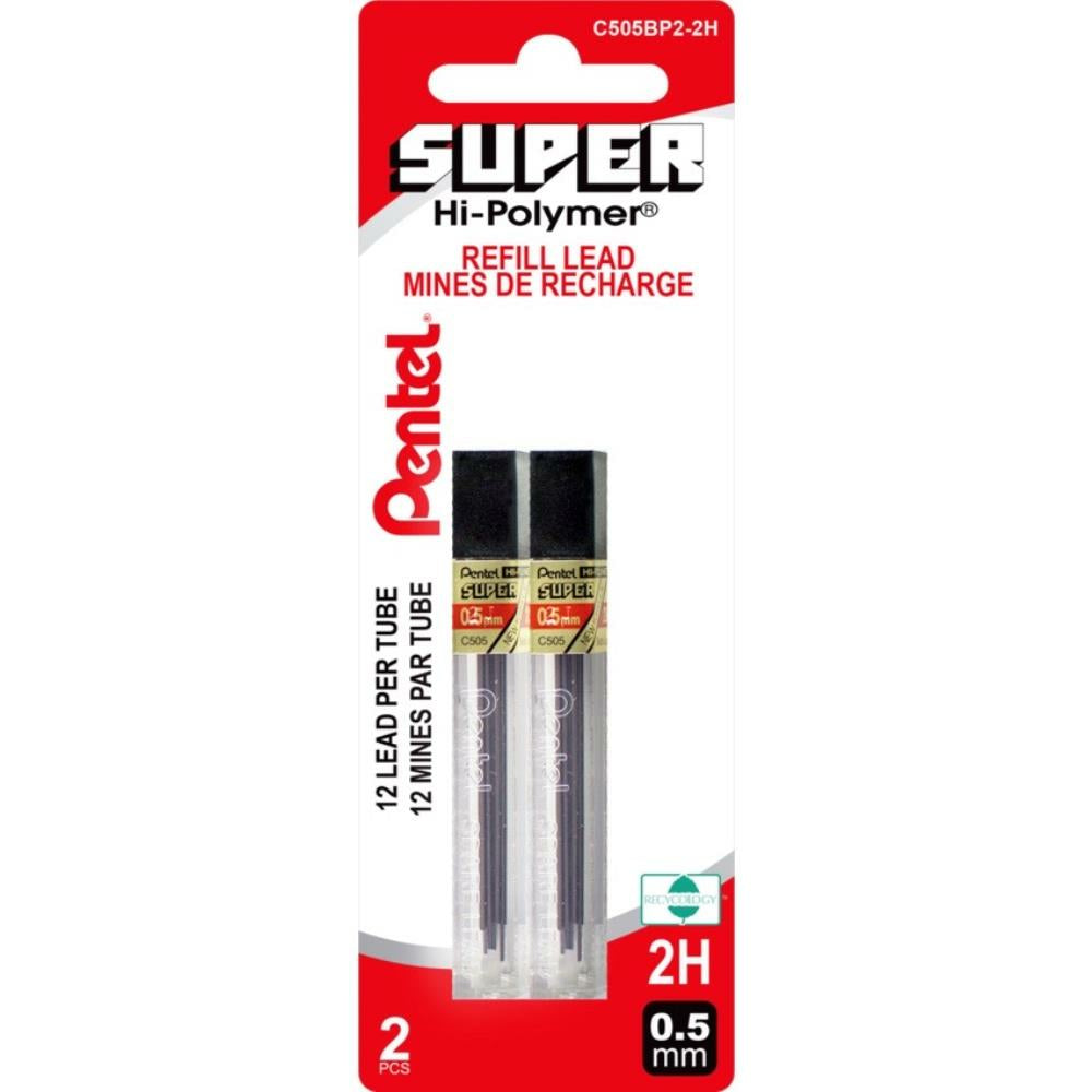 Mines de rechange Pentel Hi-Polymer, 0,5 mm, qualité 2H, lot de 2